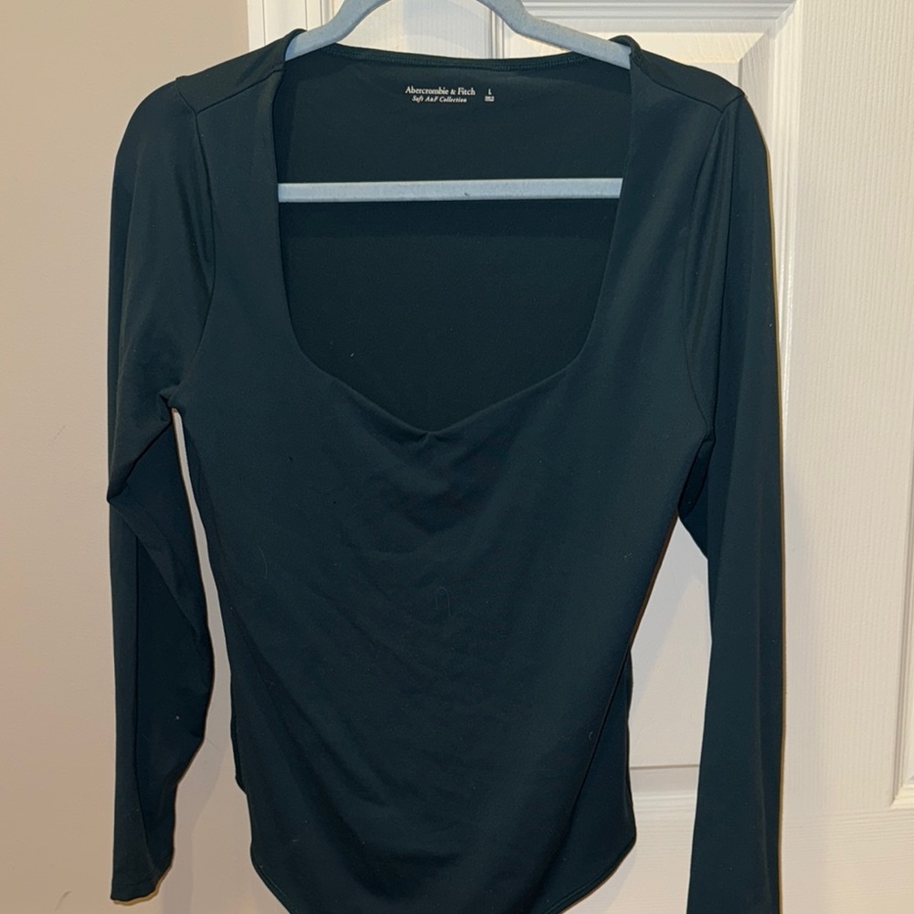 Abercrombie & Fitch Black Fitted Long Sleeve Plunge Bodysuit